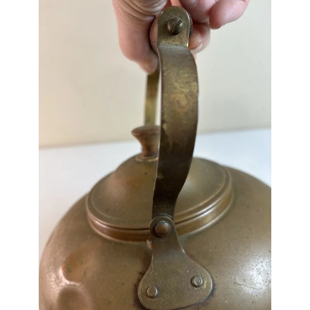 Mid Century Vintage Copper Tea Pot Kettle Wooden Handle & Knob Made In Portugal